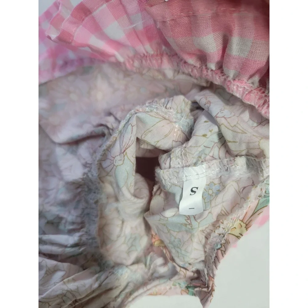 Pink Floral‎ Peter Rabbit Gingham Pet Dress with Bows and Ruffles Size S